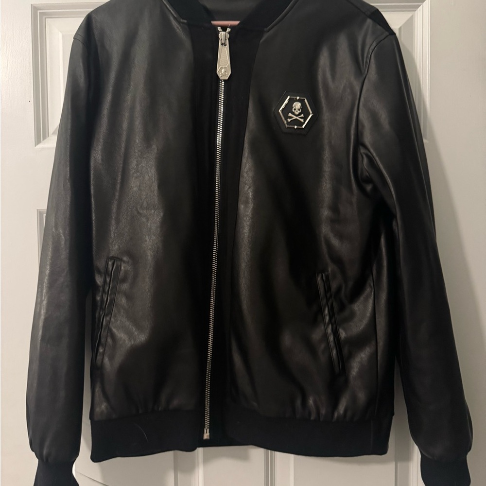 Phillip Plein Black Sequin Skull Bomber Jacket
